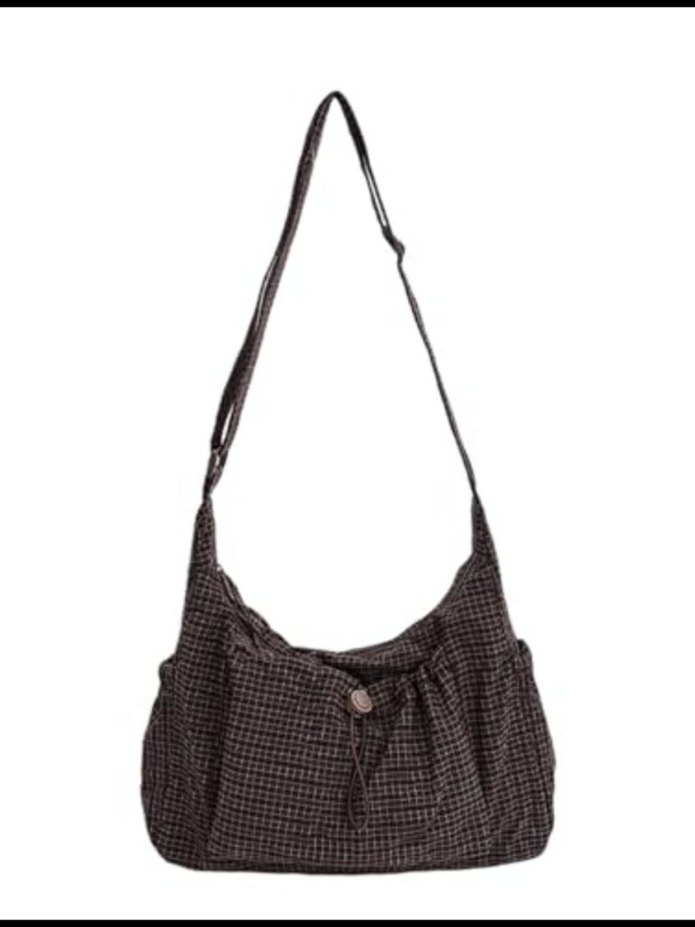 Nylon Hobo Bag Lightweight Plaid Drawstring Slouchy Crossbody Shoulder Purse
